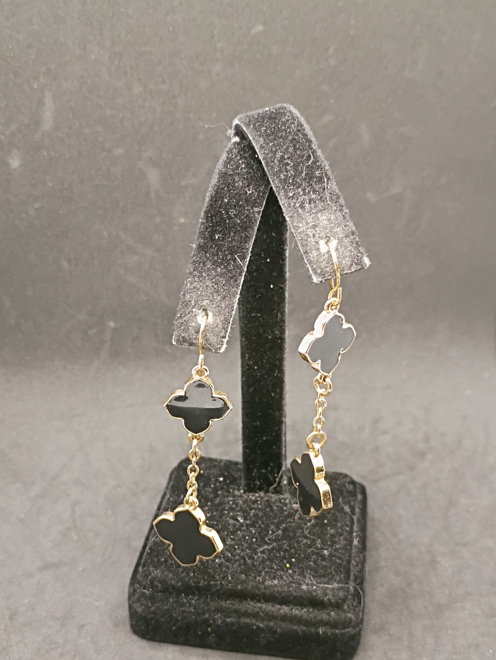 Gold-Tone Black Clover Drop Earrings